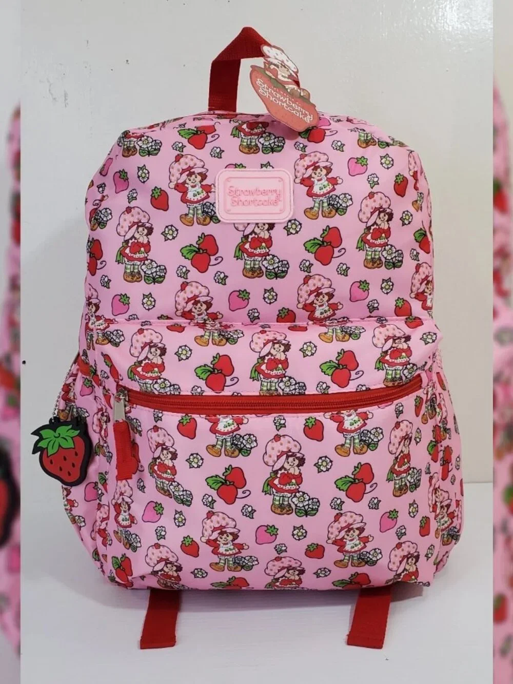 STRAWBERRY SHORTCAKE BACKPACK KIDS ALLOVER PRINT DOLL LOGO BOTTLE POCKET
